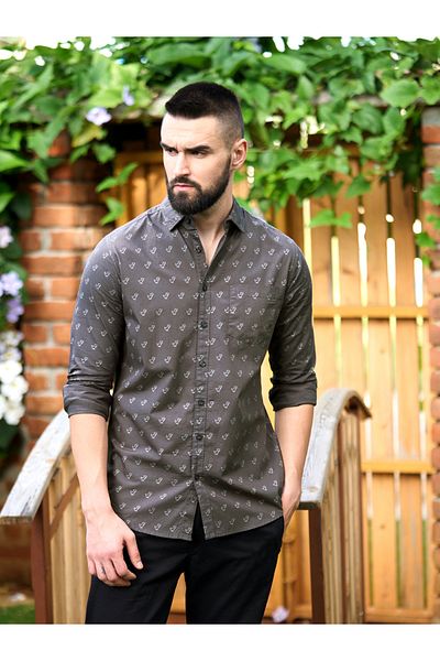 Dillinger By Styli All Over Dinosaur Print Shirt with Long Sleeves