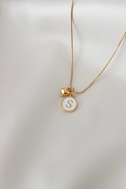 Karflake Altın Kaplama Mineli Harf ve Bombe Kalp ile Tasarlanmış Çelik Kadın ...