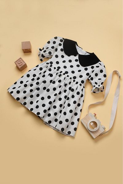 Little Ya Ya Love Rochie KAYLEE cu buline negre - guler pentru bebeluși