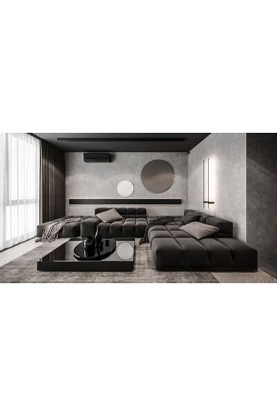 LUXURY VİLLA Luxury Villa Luxury Komple Siyah Camlı Orta Sehpa 90x150 Yüksekl...