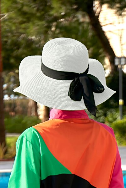 Remsa Mayo Λευκό Ψάθινο Καπέλο - Λεπτομέρεια Κορδέλας, RŞ-48