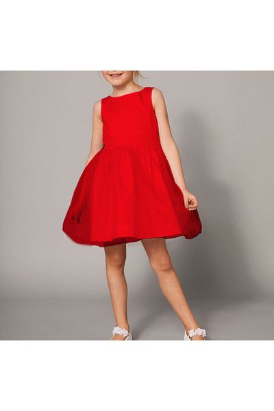 nsmkidslife Red Satin Stylish Plain Graduation and Birthday Flower Pattern Girl Dress