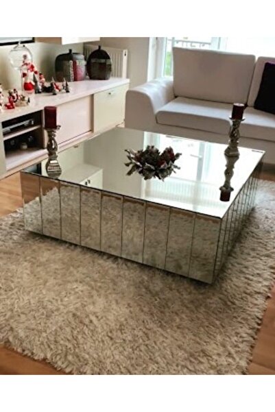 Gençtürk Luxury Gümüş Aynalı Tekerlekli Orta Sehpa 90x90 Yükseklik 32 Cm