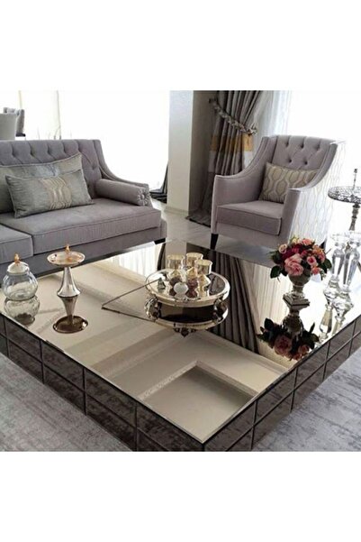 Gençtürk Luxury Bronz Aynalı Tekerlekli Orta Sehpa 110x110 Yükseklik 28cm Değ...