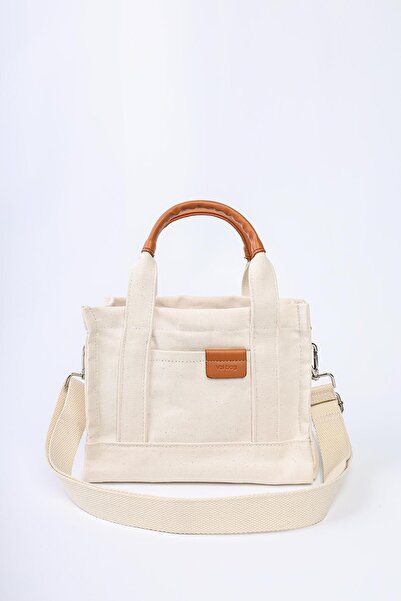 Mopia Krem Kadın Kanvas Çapraz Askılı Tote Çanta