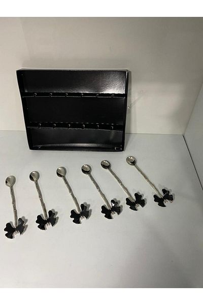 elif aksesuar Set of 6 Black Butterfly Patterned Metal Teaspoons