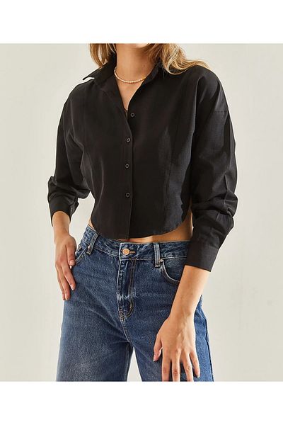 HARMONY GLOBAL Cămașă neagră oversize crop - femei, fund oval