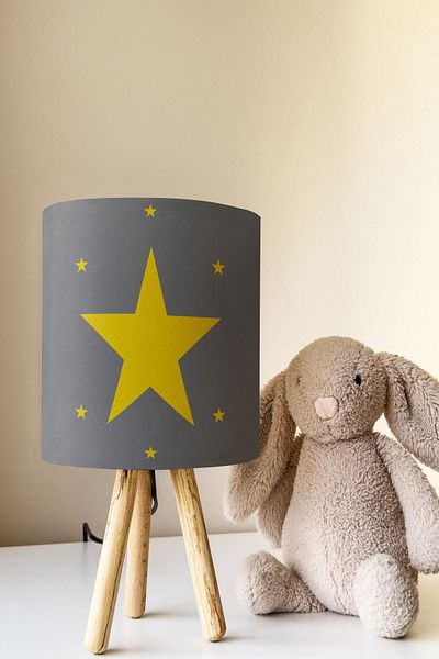 Talia Home Yellow Star Patterned Children's Room - Lampshade Lamp Tlab-255