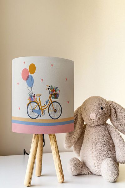 Talia Home Bicycle Patterned Colorful Children's Room - Lampshade Table Lamp Tlab-166