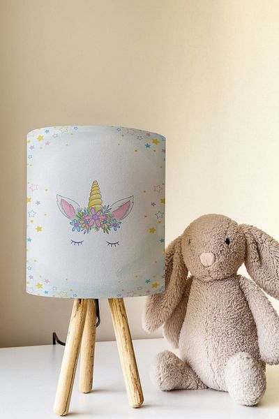 Talia Home Unicorn Patterned White Children's Room Lampshade Table - Tlab-076