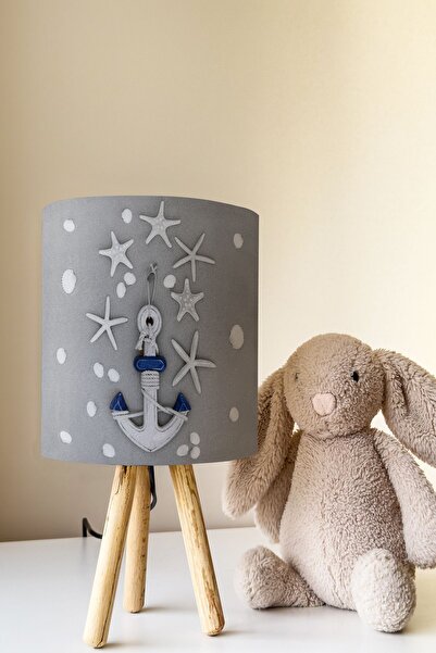 Talia Home Starfish Gray Anchor Patterned Children's Room - Lampshade Table Lamp Tlab-090