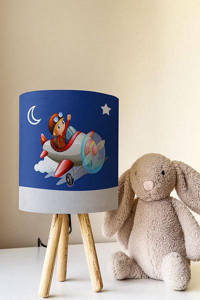 Talia Home Pilot Airplane Patterned Children's Room - Lampshade Table Lamp Tlab-065