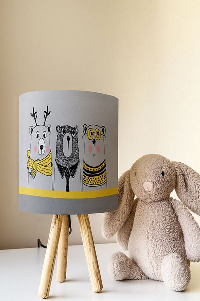 Talia Home Bears Patterned Gray Cute Children's Room Lampshade Lamp - Tlab-093