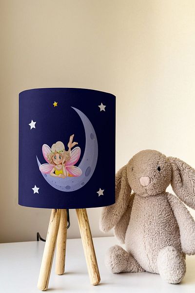 Talia Home Dark Blue Fairy Patterned Children's Room - Lampshade Table Lamp Tlab-160