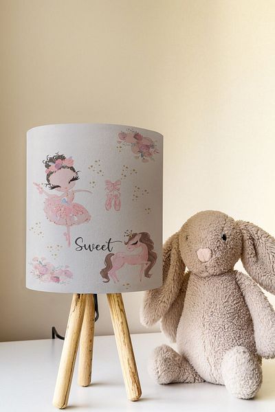 Talia Home Girl Patterned Beige Ballerina Children's Room - Lampshade Table Lamp Tlab-258