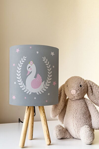 Talia Home Virgo and Swan Patterned Children's Room - Lampshade Table Lamp Tlab-237