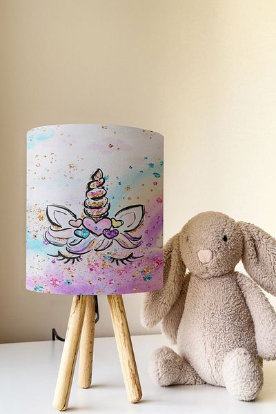 Talia Home Unicorn Patterned Children's Room - Lampshade Table Lamp Tlab-191