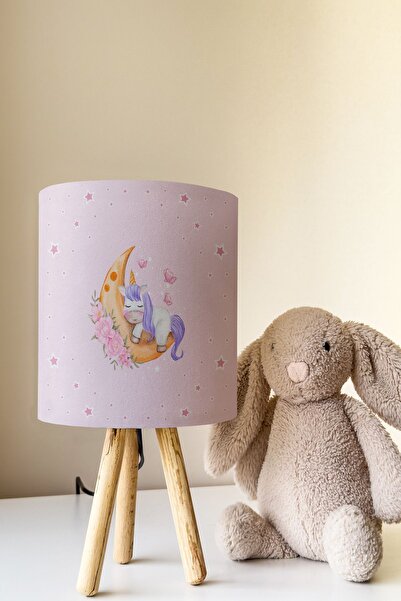 Talia Home غرفة أطفال وردية بنمط وحيد القرن - مصباح طاولة عاكس الضوء TLAB-080