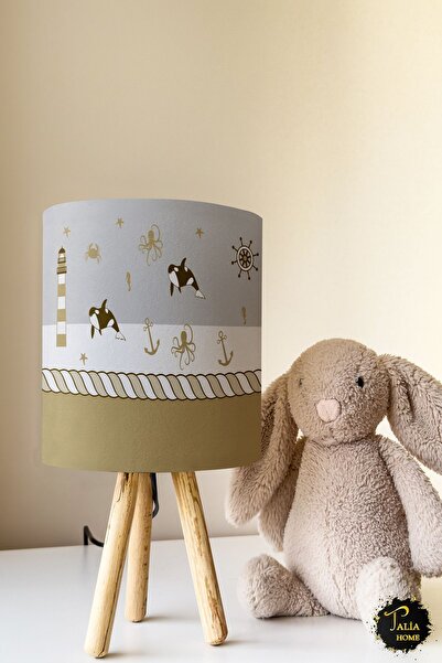 Talia Home Sailor Patterned Brown Children's Room - Lampshade Table Lamp Tlab-015