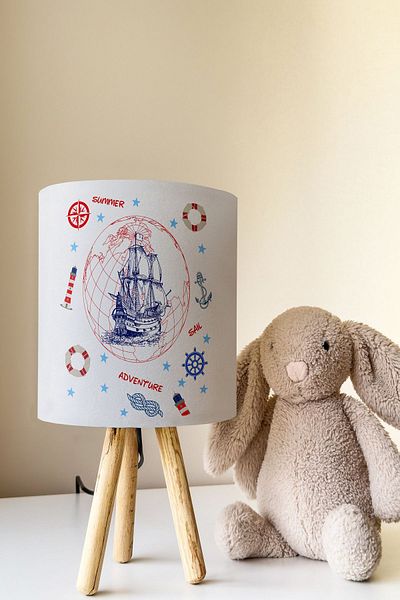 Talia Home Sailor Patterned Children's Room - Lampshade Table, Lamp Tlab-192