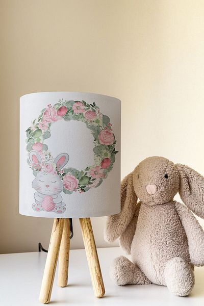 Talia Home Flower Patterned Lampshade Table Lamp with Teddy Bear for Children's Room - Tlab-296