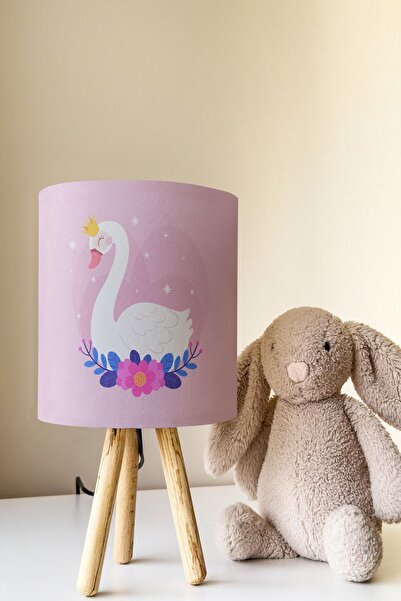 Talia Home Pink Swan Patterned Children's Room - Lampshade Table Lamp Tlab-224