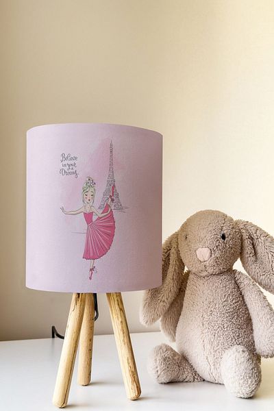 Talia Home Eiffel Tower Patterned Pink Children's Room - Lampshade Table Lamp Tlab-159