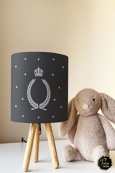 Talia Home Anthracite Crown Patterned Children's Room - Lampshade Table Lamp Tlab-035