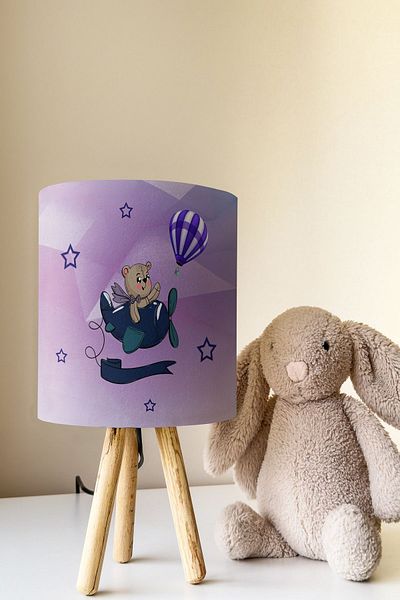 Talia Home Flying Bear Patterned Children's Room - Lampshade Table Lamp Tlab-072