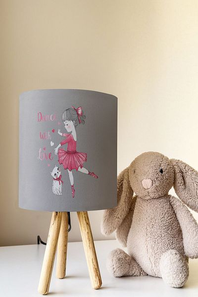 Talia Home Girl and Cat Patterned Children's Room - Lampshade Table Lamp Tlab-217