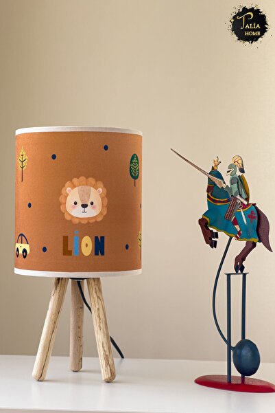 Talia Home Lion Patterned Children's Room - Lampshade Table, Lamp Tlab-011