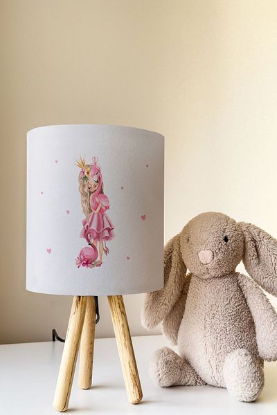 Talia Home Flamingo Patterned Princess Children's Room - Lampshade Table Lamp Tlab-230