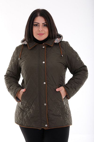TUTveAL Collection Large Size Quilted Coat - Spring, Plaid Pattern and Water Resistant Hood