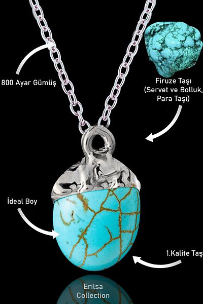 Tesbih Atölyesi Turquoise Oval Model Necklace - Silver Alloy and Certified