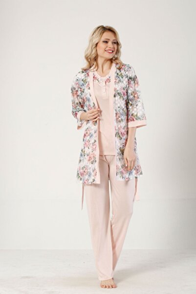 Freeista Vizon Dantel Sabahlıklı Pijama Takımı Kutulu