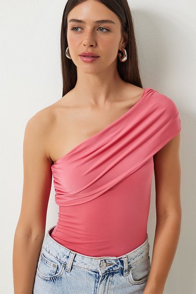 Happiness İstanbul One Shoulder Candy Pink Πλεκτή Μπλούζα - DZ00112