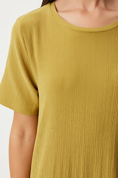 Happiness İstanbul Długa dzianinowa sukienka casualowa w kolorze oleistej zieleni - Dz00076