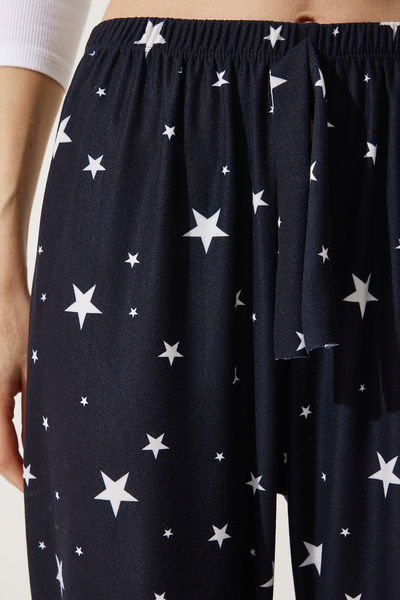 Happiness İstanbul Weicher, schwarz gemusterter Damen-Strickpyjama - GF00002