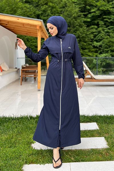 Remsa Mayo Long Full Length Parachute Full Covered Hijab Swimsuit Chaand 1267 Dark Navy Blue Remsa Swimsuit