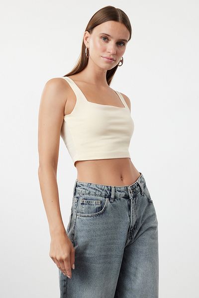 Trendyol Collection Stone Color Slim Fit čtvercový límec Crop tílko - TWOSS24AL00031