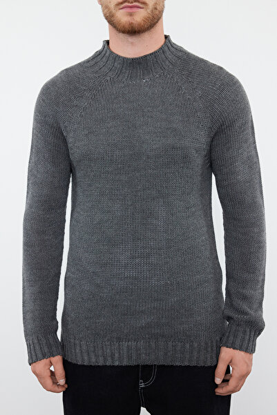 Trendyol Collection Антрацитовий тонкий напівводолазка з рукавом-реглан светр пуловер TMNAW25KZ00002