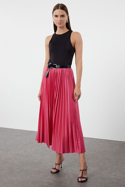 Trendyol Collection Fuchsia Pleated Maxi Stretchy Knitted Skirt Twoss24Et00041