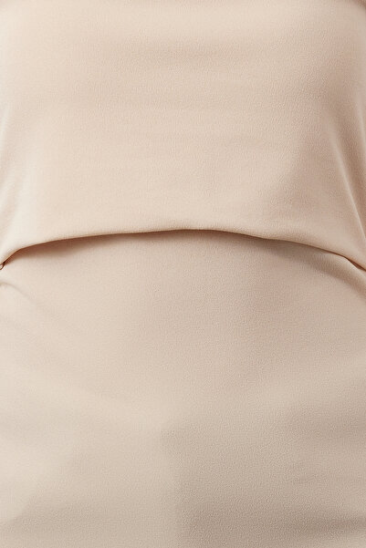 Trendyol Collection Στράπλες κρεπ μπλούζα - Πέτρα Χρώμα, Φερμουάρ στο πλάι, Πλεκτό TWOSS23BZ00928