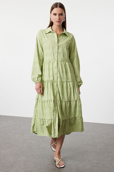 Trendyol Collection Πράσινο Μίντι Κέντημα Πουκάμισο Φόρεμα - TWOSS23EL01024
