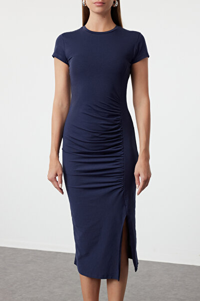 Trendyol Collection Rugalmas pamut Midi ruha - Összeszedhető és hasított részletek, illeszkedve TWOSS23EL00777