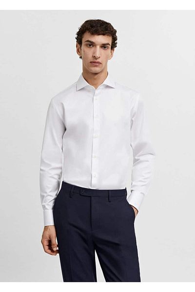 MANGO Man Slim Fit Twill Fabric Shirt with Cufflinks