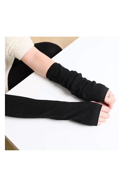 Gofeel Plain Black Cut-Finger Double Arm Sleeve