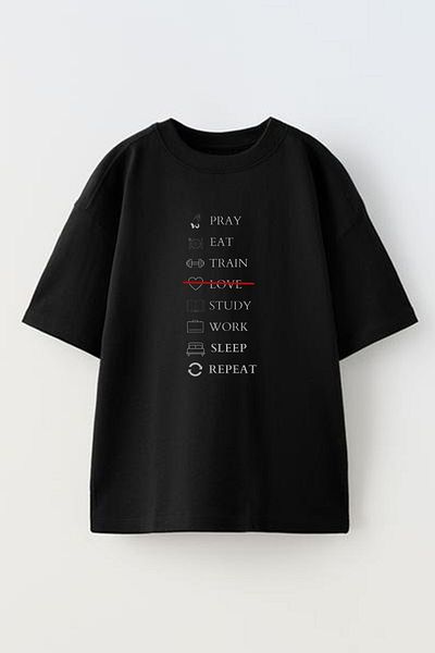 NMG TEKSTİL Unisex Μαύρο Oversize Βαμβακερό μπλουζάκι No Love Printed πλεκτό