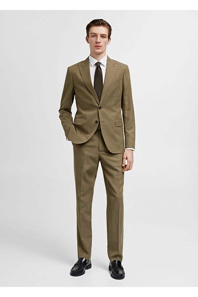 MANGO Man Μπουφάν Blazer από βαμβακερό λινό ύφασμα με λεπτή εφαρμογή