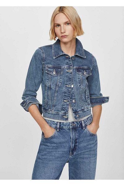 MANGO Woman Palton din denim cu buzunare